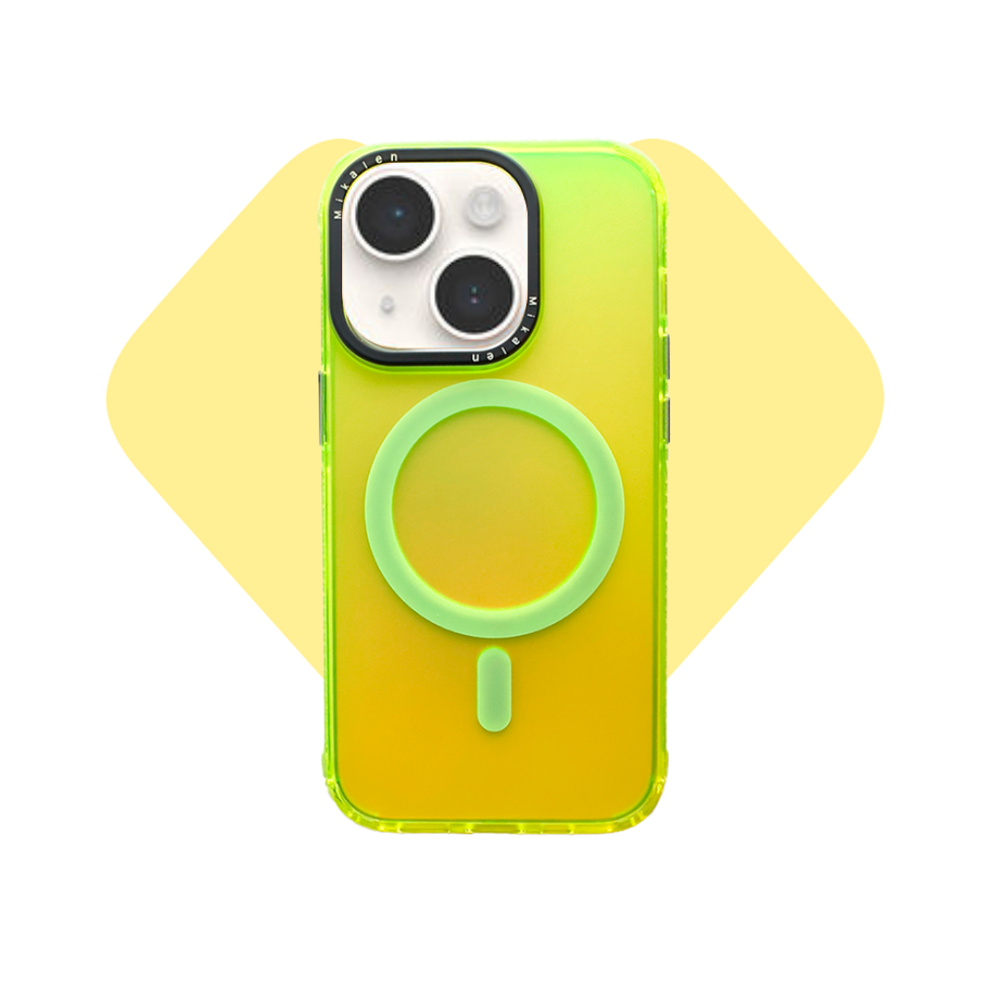 Funda para iPhone 15, iPhone 14, iPhone 13 Mikalen Tornasol con MagSafe - Verde Flourecente