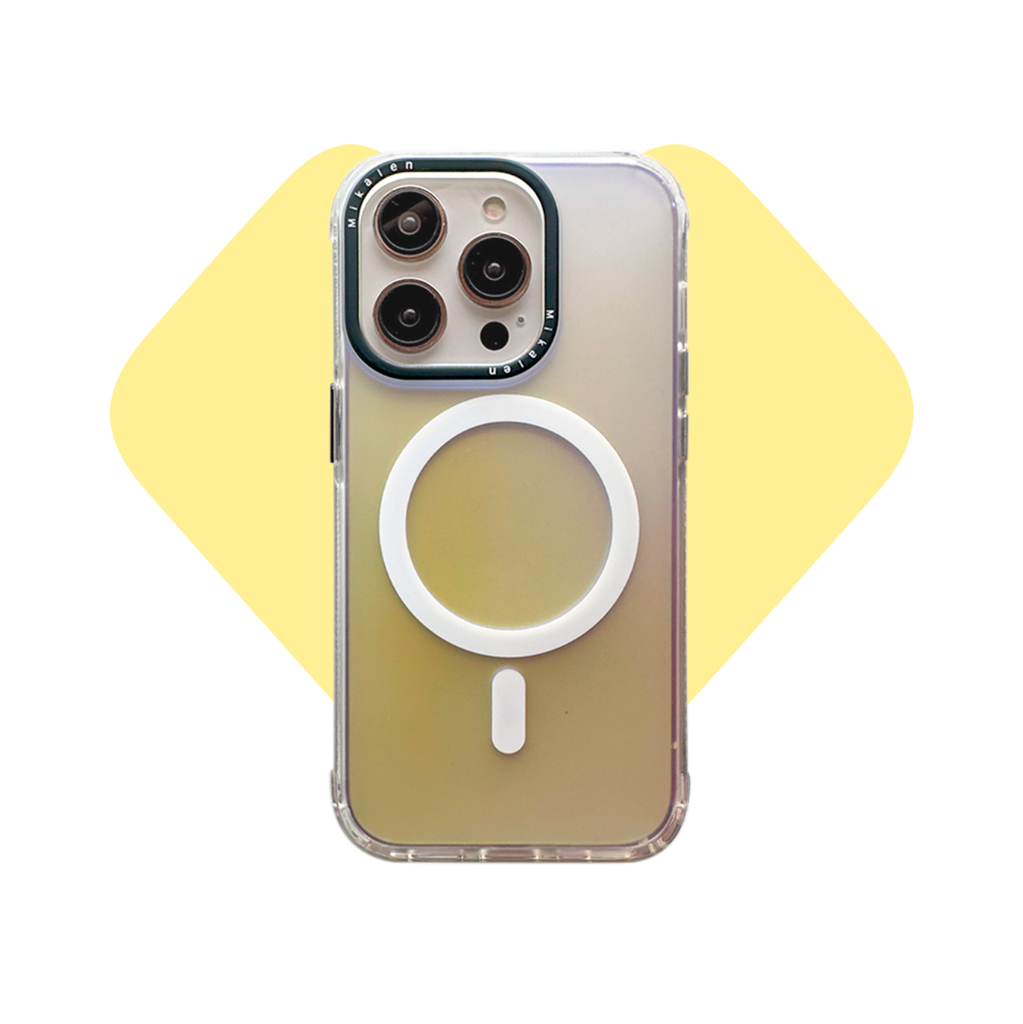 Funda para iPhone 15 Pro Mikalen Tornasol con MagSafe - Blanco Translúcido